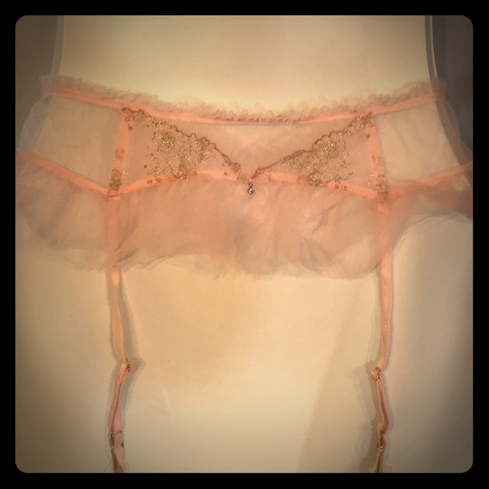 Victoria secret dream angels pink gold garter belt